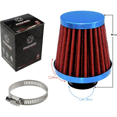 Filtre à air conique, bleu et rouge, diamètre 31 mm (1/2)