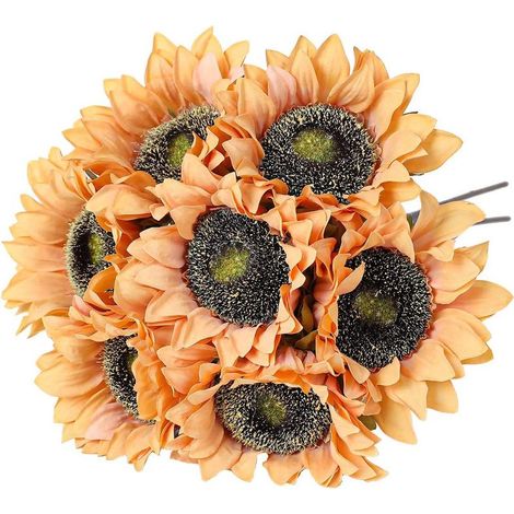 Lot de 7 tournesols artificiels, fleurs artificielles, bouquet rétro, décoration de mariage, composition florale, décoration de jardin (jaune) (1/5)