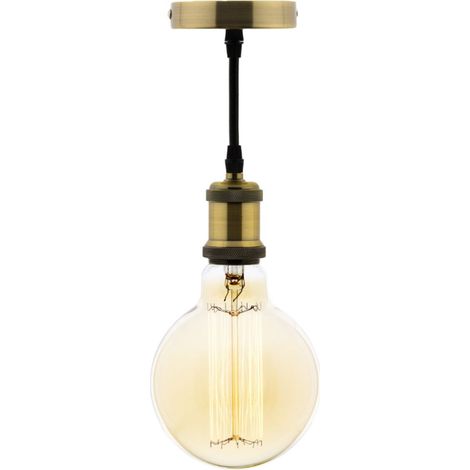 Kit suspension vintage avec câble textile et ampoule filament carbone Petit globe - Zenitech (1/2)