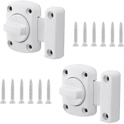 Lot de 2 verrous antivol avec vis, verrou à pêne rotatif, pour porte de salle de bain, chambre, toilettes.