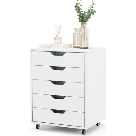 5 Drawer Chest Storage Wooden Dresser Rolling Storage Cabinet Mobile Organizer (1/5)