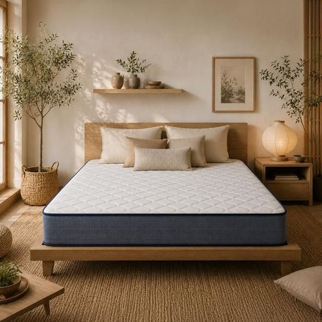 Matelas - JUANIO - Mila - 160x200 cm (Queen) - Mousse à mémoire 20 cm - Réversible, soutien ferme
