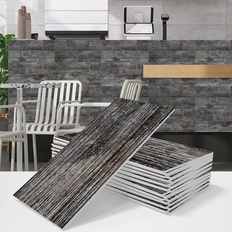 16 Pièces Adhésive Décorative à Carreaux, Vintage Stickers Carrelage Autocollant Carreau Grain de Bois Revêtement sol PVC pou (1/4)