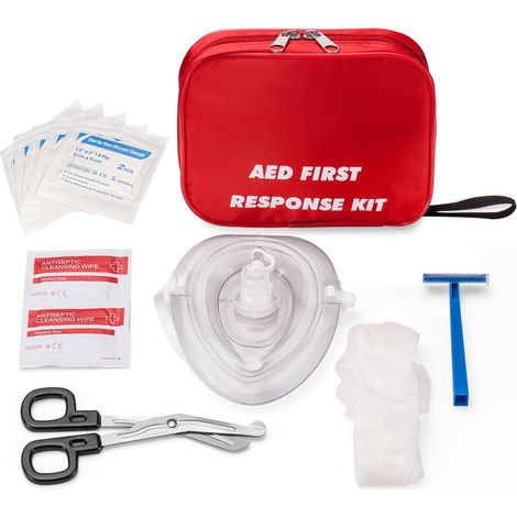 Premier kit AED avec RCP, gants, rasoir, ciseaux, compresses de gaze et lingettes nettoyantes pour la formation AED (1/5)