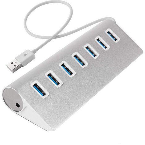 Herfair Hub USB 3.0 à 7 ports - Transfert de données haute vitesse - 4 ports USB - Répartiteur USB (7 ports) (1/5)