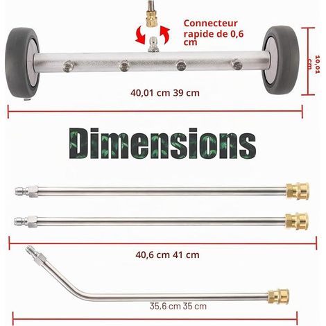 Balai à eau pour nettoyeur haute pression, nettoyeur de châssis à double fonction, 40,6 cm, 4 buses avec 3 rallonges, 4000 PSI (argent) (1/4)