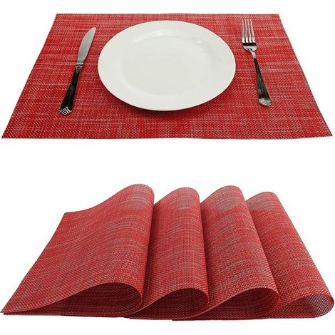 Set mit 6 Platzsets - 18 x 12 Zoll - rutschfest - abwaschbar - PVC - Platzsets - reißfest - hitzebeständig - fleckenabweisend - Küche - rot - dekorativ - Esstisch.