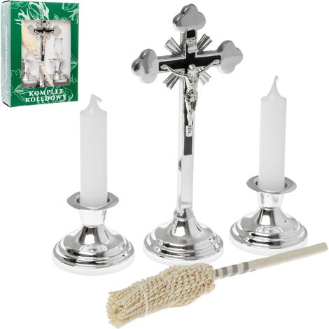 Juego de villancicos navideños, metal, plata, cruz, portavelas y aspersor, 19 cm (1/5)