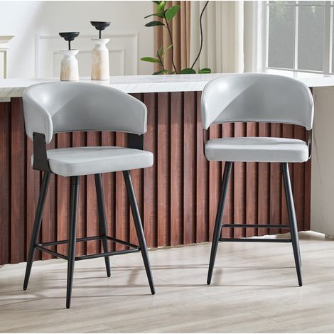Silla de comedor con reposabrazos en PU gris DESVIAE (1/5)