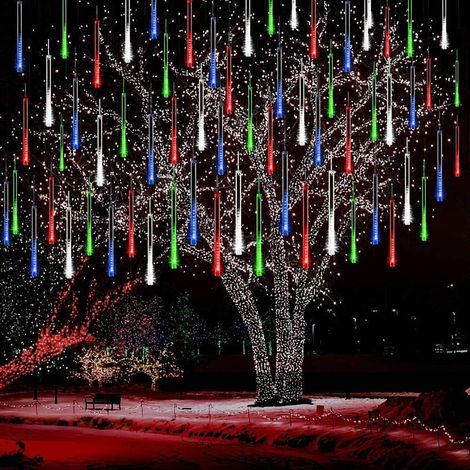 MINKUROW Led Meteor Luce Solare Per Doccia Da Giardino, Goccia D'acqua Impermeabile Che Cade A Cascata 30 Cm 10 Tubi 360 Led Luci Decorative Per Feste Decorazioni Natalizie (Multicolore) (1/5)