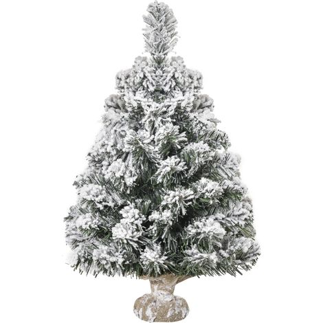 Mini-Weihnachtsbaum, künstlich, 60 cm, mit Schneeeffekt, Zementsockel, 67 Zweige, für die Bürodekoration