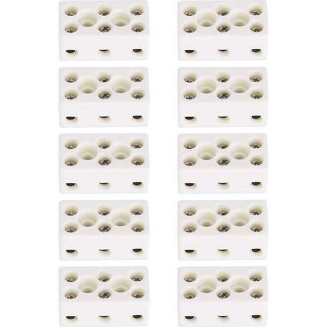 UlisemLot de 10 borniers en céramique à 3 voies pour câble électrique, connecteurs en céramique porcelaine haute température 24 A, 3 positions 8 trous 33.53x17.85x15.50mm (1/5)