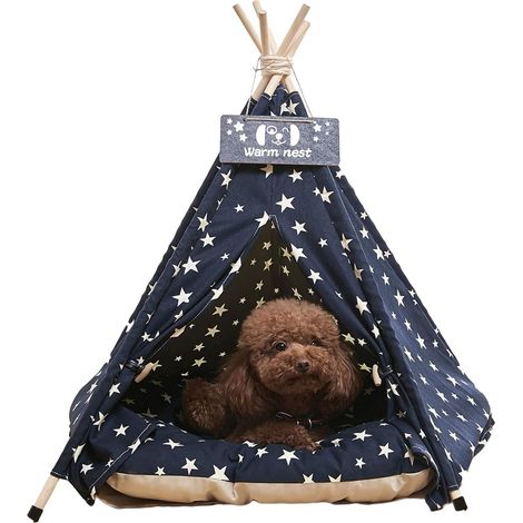 Tipi Pour Animal De Compagnie - Structure En Pin - Toile Coton - Hauteur 61 Cm - Pour Chat Chien Lapin Jusqu'à 10 Kg - 1 Pièce (1/5)