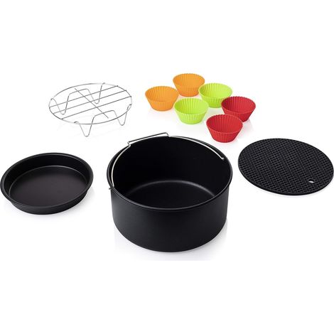 Set d’Accessoires Airfryer 10 Pièces pour Friteuse à Air XL 3,2 Litres, Kit Pâtisserie avec Plaque à Pizza, Moule à Gâteau, Grille, Moule à Muffins et Support, Noir, 182011 (1/5)