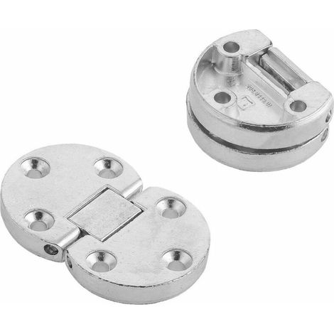 Set mit 2 runden Scharnieren für Klapptische – Durchmesser 35 mm – Länge 55 mm – Öffnungswinkel 180° – Für Hartholz (1/2)