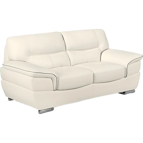 Vente-Unique – Canapé droit 2 places en cuir de vachette – Confort équilibré – Accoudoirs larges – Ivoire – Charge maximale 240 kg (1/4)
