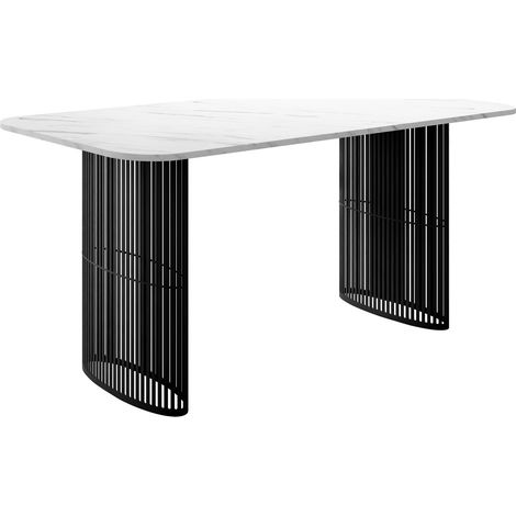 Mesa Oswego 163, Mármol blanco, 76x90x160cm, Alargamiento, Aglomerado laminado, Metal