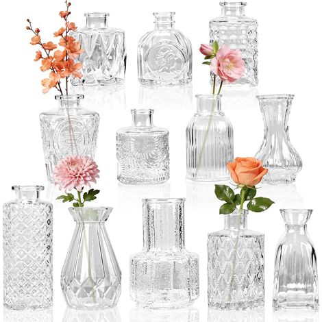 Bud Lot de 12 vases en Verre en Vrac pour centres de Table, Mini vases à Fleurs, Style Vintage, pour Mariage Rustique, décoration de Table à la Maison (1/5)