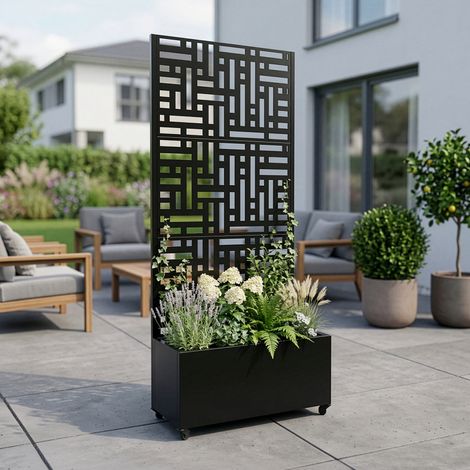 Tabique Bernalda con jardinera acero 190x82x38cm - Negro [casa.pro] (1/5)