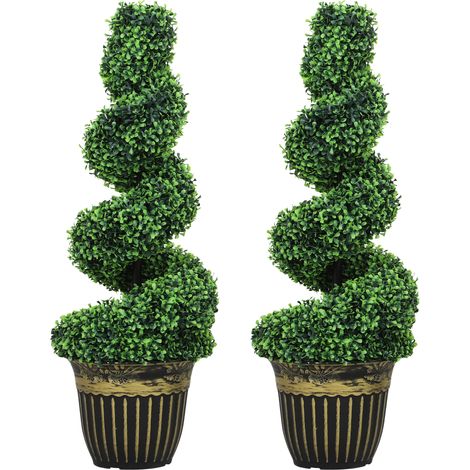 Buis spiralé. Lot 2 plantes artificielles. Pot. 90 cm. Vert. (1/5)