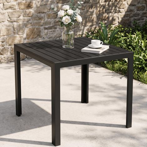Table de Jardin résistante aux intempéries, 75 x 75 cm, Table de Salle à Manger d'extérieur, Table de Balcon WPC, Cadre en Aluminium, Meubles de Jardin résistants aux intempéries, Table de (1/5)