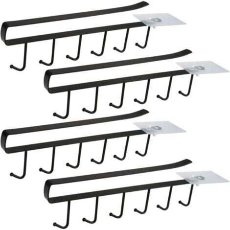 Set di 4 portabicchieri da incasso per mobiletto, neri, per 6 tazze, ganci per riporre tazze e utensili da cucina.