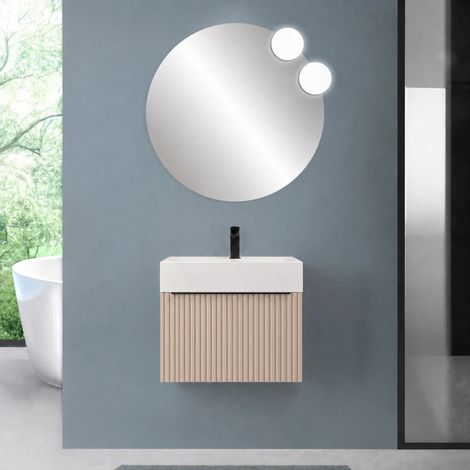 Mobile bagno sospeso 70 cm cappuccino con un cassetto e lavabo alto in resina Nara (1/5)