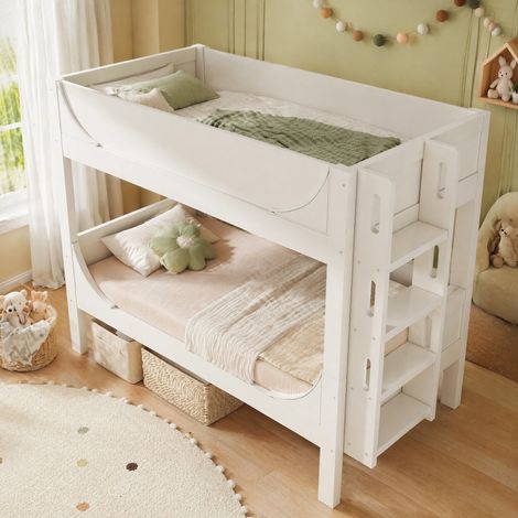 Letto a castello separabile in legno e metallo bianco 90x200 cm con scala montabile su due lati (1/5)