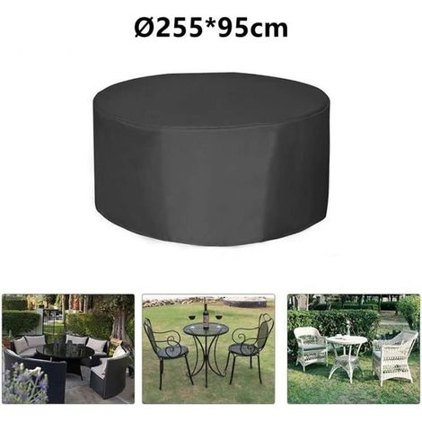 Housse de Table Ronde, Housse de Protection pour Mobilier de Jardin d\'Extérieur, Ø25595CM, Noir
