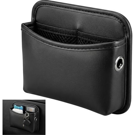 Empty Black Leather Car Seat Organiser with Phone Holder, Central Console Storage, Storage Pocket for Keys, Cards, Glasses Cables, Car Accessory (1/5)