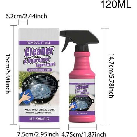 Spray Dégrasseur Pour Gril,Dégraissant Barbecue Grilles,PRODUIT NETTOYAGE POUR LA CUISINE,Poêle Plat De Tache Graisse,120ml (1/5)
