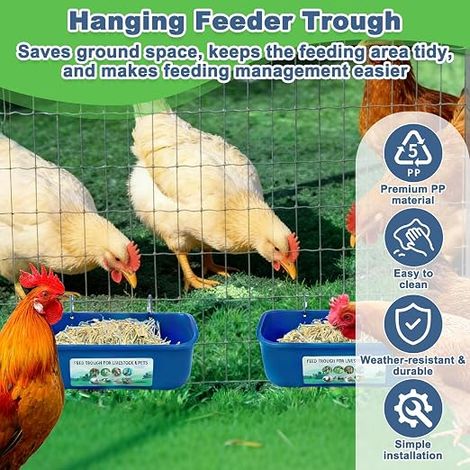 Mangeoire à Poules Plastique Suspendue Polyvalente pour Poulet, Canard, Oie, Chèvre et Autres Volailles (1/4)