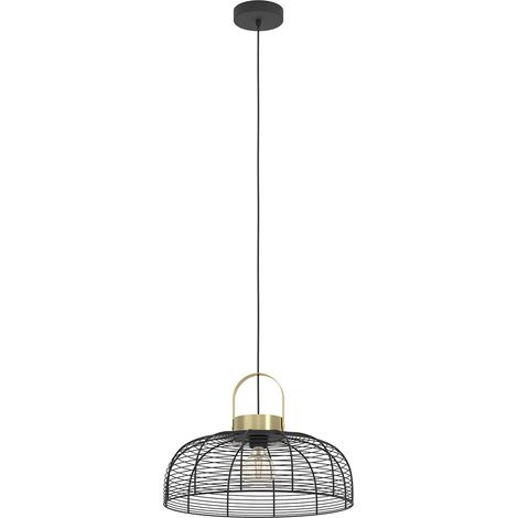 Lampadario A Sospensione Vintage Roundham Acciaio Nero Ottone 1 Luce E27