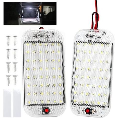Éclairage intérieur de voiture à LED, pack de 2 48 LED 12 V - 85 V interrupteur d'éclairage intérieur de voiture, Éclairage intérieur de voiture à LED, Éclairage universel blanc pour voiture, camping (1/5)