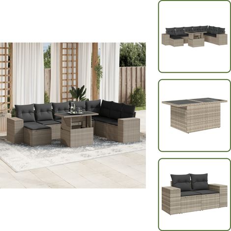 Salon de jardin 9 pcs avec coussins gris clair résine tressée - Ensemble De Canapés De Jardin - Ensembles De Canapés De Jardin - Ensemble De Canapés D'extérieur - Ensemble De Canapés De Patio (1/5)