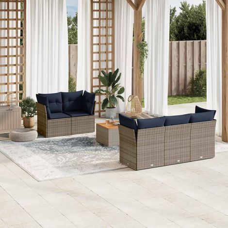 Set de sofás de jardín 6 pzas con cojines ratán sintético gris vidaXL (1/5)