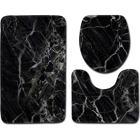 Tapis de Bain,Ensemble tapis de salle de bain pour toilettes, 3 pièces, tapis de salle de bains en marbre noir - Type 50x80cm (1/4)