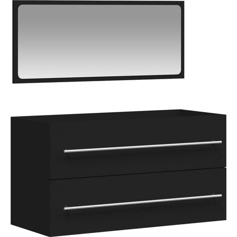 Armoire de salle de bain avec miroir noir bois d'ingénierie (1/5)