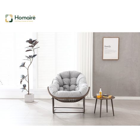 HOMAIRE Chaise à bascule extérieure en rotin surdimensionnée avec coussin épais pour balcon, porche ou jardin, gris