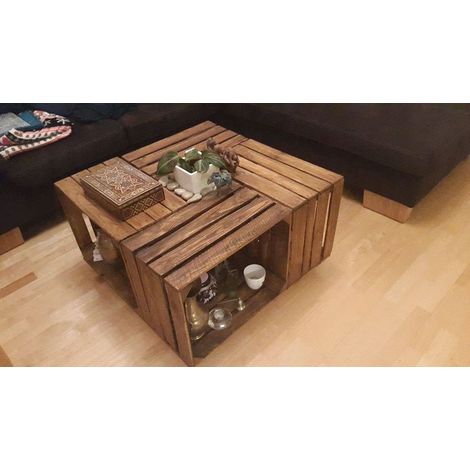 4 Stück Set geflammte Weinkisten Obstkisten Dekoration Couchtisch Apfelkisten Holzkiste (1/4)