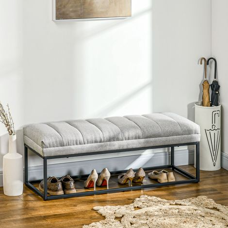 Banc de style industriel, banc de lit, pieds en métal, rose et noir (1/5)