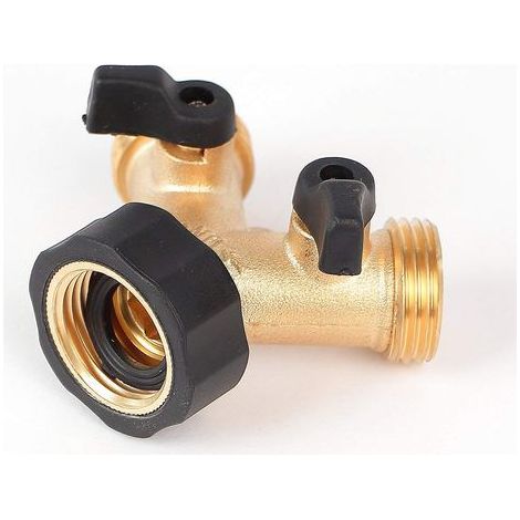Y-Verteiler 2-Wege für Wasseranschluss 3/4 Zoll - Anschlussstück für 2 Geräte - Gardena, Kärcher Kompatibel - Messing Verteilertück mit Dichtung