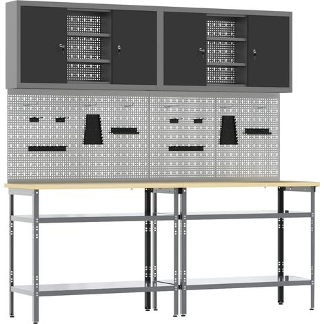 Werkbank-Set 8 pcs Schwarz und Grau Pulverbeschichteter Stahl (1/5)