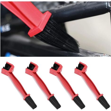 4 PCS Brosse Chaîne De Nettoyage, Multifonction 3 Côtés Résistants Poils Brosse Nettoyeur Laveur Remover, Épurateur Outil Pour Engrenages Chaîne Pour Scooter De Chaîne Vélo Et Moto (Rouge) (1/5)