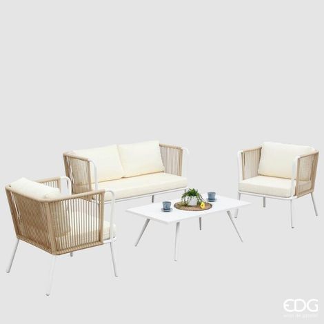 EDG Enzo De Gasperi Set Salottino 100% Alluminio Divano 2 Poltrone e Tavolino Bianco (1/3)