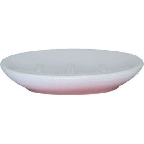 Piatto Piattino Porta Sapone Saponetta Bagno Ceramica Bianco Rosa Arredo 59908 (1/2)