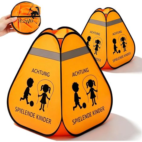 2 Pièces Panneau d'Avertissement Routier, 60x50x50cm Pylônes Attention Enfants, Cône d'Avertissement pour Enfants, Sécurité Pop-Up pour Enfant pour Allées Itinéraires Scolaires(Orange) (1/5)