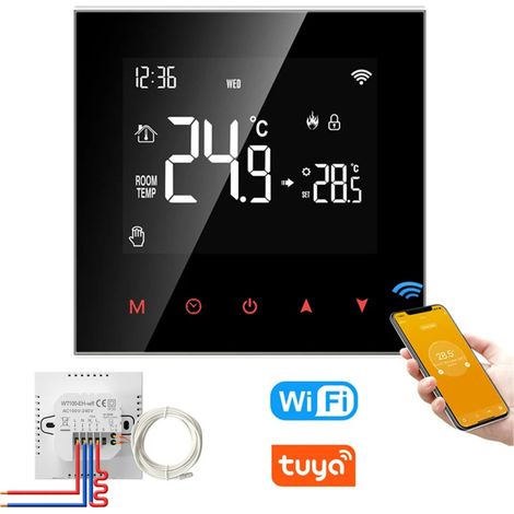 Thermostat intelligent compatible Wi-Fi pour chaudières eau/gaz, programmable numérique avec écran LCD tactile, contrôle via application Tuya (1/5)