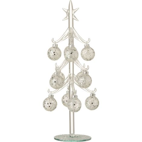 Statuette Déco "Sapin & Boules Noël" 30cm Argent