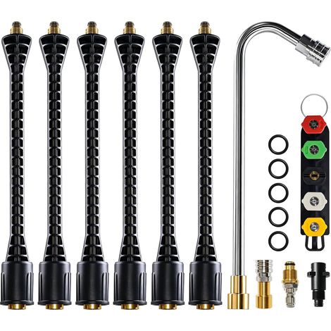 4000 PSI Rallonge pour nettoyeur Haute Pression, Lot de 6 Rallonges pour Le Nettoyage Des Gouttières, Rallonge De Nettoyage Avec 5 Buses, Raccord Rapide 1/4", Raccords en Plastique (1/5)